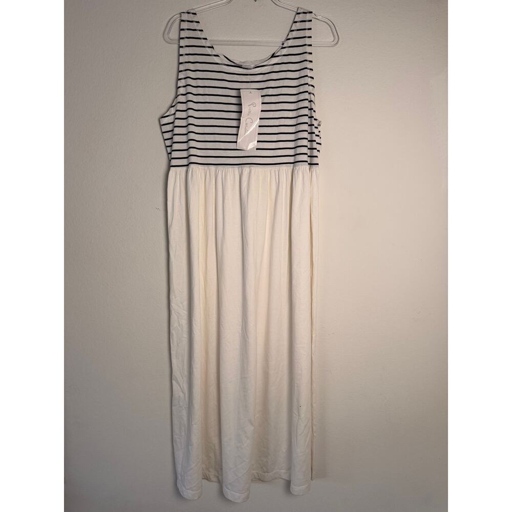 Pierre Cardin NWT 90s Vintage Cotton Maxi Dress Black White Stripe Coastal XL